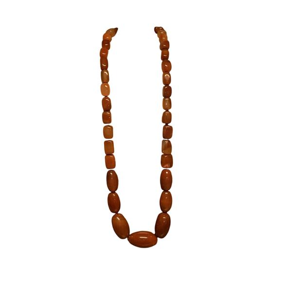 Carnelian Agate Necklace Hand Knotted with Sterling Clasp Long Vintage Chunky - Picture 1 of 6